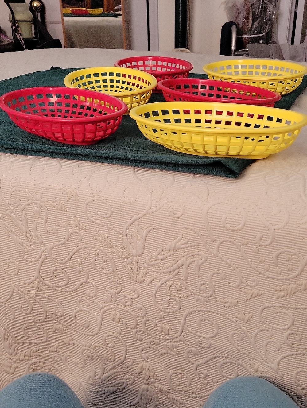 (6)Yellow & Red Poly Plastic Serving Baskets - Home Accents